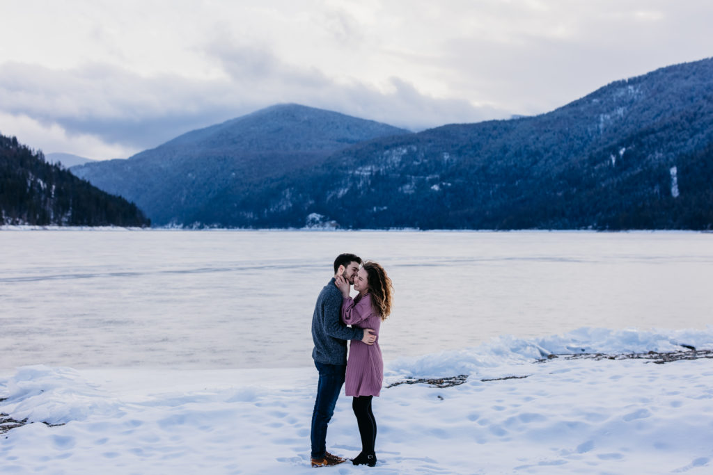 Winter Proposal at Sullivan Lake at Colville National Forest in Washington State