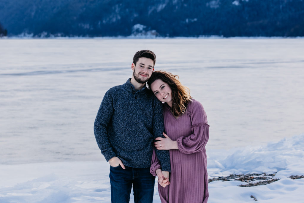 Winter Proposal at Sullivan Lake at Colville National Forest in Washington State